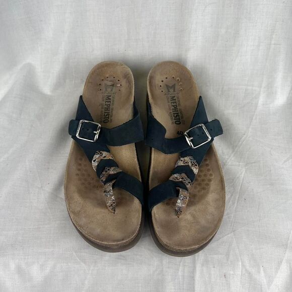 Mephisto Shoes - Mephisto Black Leather Sandals With Snake Print Straps Size 10 (40)